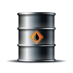 Image showing Black metal oil barrel with black oil drop