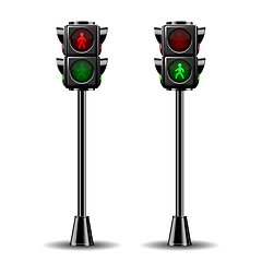 Image showing Pedestrian traffic lights red and green isolated on white