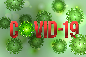 Image showing The word COVID-19 with Coronavirus icon and Virus background with disease cells