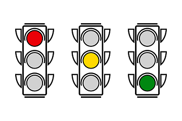 Image showing Traffic lights with all three colors on.