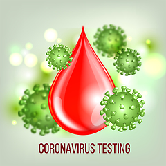 Image showing Blood testing concept with blood drop and virus disease cells