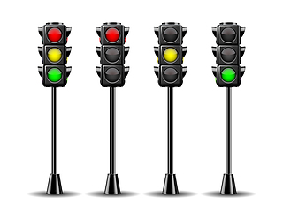 Image showing Traffic lights with all three colors on.