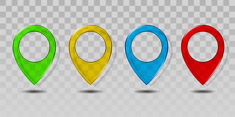 Image showing Set of colorful transparent glass map pointer icon.