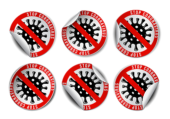 Image showing Set of coronavirus Icon with Red Prohibit Sign on sticker labels