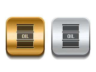 Image showing Black Barrel oil icon on Silver and gold square buttons.