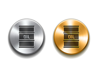 Image showing Black Barrel oil icon on Silver and gold buttons.