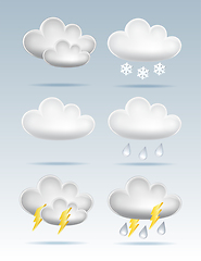 Image showing Set of Cloud Icons in cartoon style on blue background.