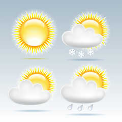 Image showing Sun and raining clouds weather web icon. Vector