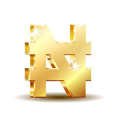 Image showing Shiny golden Naira currency sign. Symbol of Nigerian monetary unit.