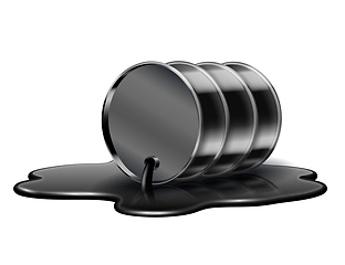 Image showing Black oil barrel is lying in spilled puddle of crude oil.