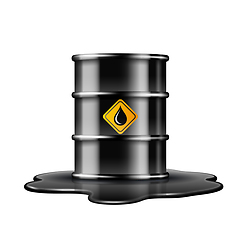 Image showing Black barrel with oil drop label on spilled puddle of crude oil.