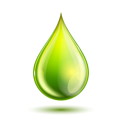 Image showing Green glossy drop isolated on white. Biofuel concept