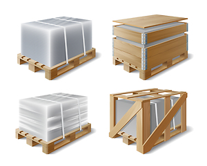 Image showing Set of Images of cargo on wooden pallet.