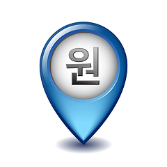 Image showing Korean won local symbol on Mapping Marker vector icon.