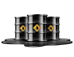 Image showing Black barrels with oil drop label on spilled puddle of crude oil.