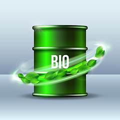 Image showing Green barrel of biofuel with word BIO and green leaves