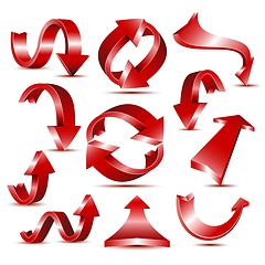 Image showing Set of 3d glossy red arrow icons for web design or logo template.