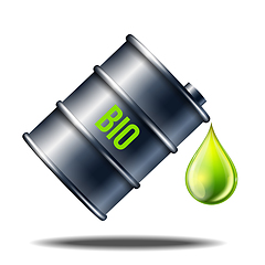 Image showing Barrel of biofuel with word BIO with oil drop isolated on white.