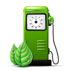 Image showing Green bright Gas station pump with fuel nozzle of petrol pump. Biofuel concept