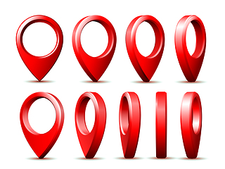 Image showing Realistic Detailed 3d Red Map Pointer Pin Set in Different positions.