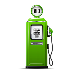 Image showing Green bright Gas station pump with fuel nozzle of petrol pump. Biofuel concept