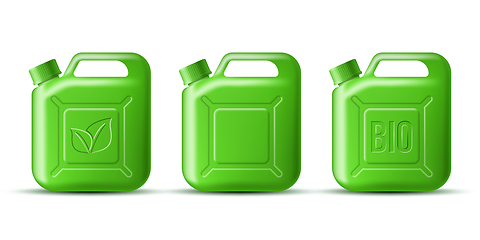 Image showing Set of Green Gasoline jerrycan with leaf symbol and BIO word isolated on white