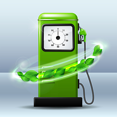 Image showing Green bright Gas station pump with fuel nozzle of petrol pump. Biofuel concept