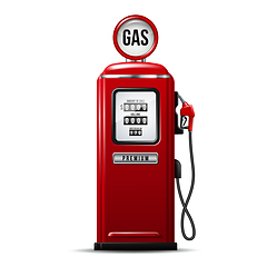 Image showing Red bright Gas station pump with fuel nozzle of petrol pump.