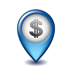 Image showing Dollar symbol with two vertical lines on Mapping Marker vector icon.