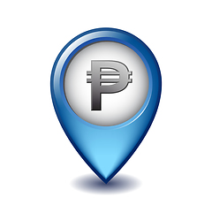 Image showing Philippine peso symbol on Mapping Marker vector icon.