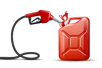 Image showing Gas pump nozzle and Red Jerrycan Canister Gallon isolated on white background
