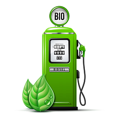 Image showing Green bright Gas station pump with fuel nozzle of petrol pump. Biofuel concept