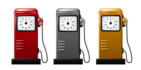 Image showing Set of bright Gas station pump icon. Realistic Vector illustration