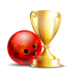 Image showing Bowling Game Award. Bowling Ball and Golden Cup.