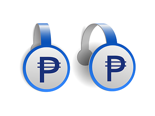 Image showing Philippine peso symbol on Blue advertising wobblers.