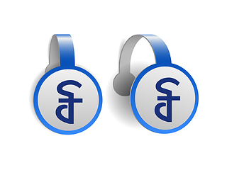 Image showing Cambodian riel symbol on Blue advertising wobblers.