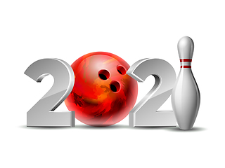 Image showing New Year numbers 2021 with bowling ball and white bowling pin with red stripes.