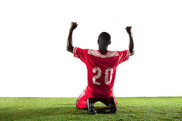 Image showing Professional african football or soccer player isolated on white background