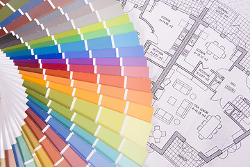 Image showing colorful palette over a blueprint