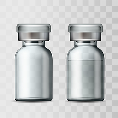 Image showing Template of transparent glass medical vial with aluminium cap.