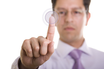 Image showing Businessman pressing a button