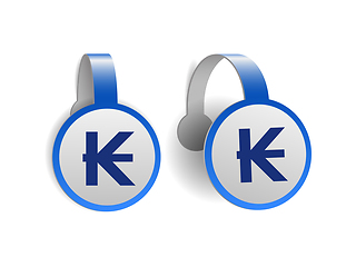 Image showing Laos kip symbol on Blue advertising wobblers.