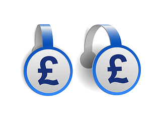 Image showing British pound currency symbol on Blue advertising wobblers.