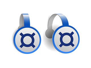 Image showing Generic currency symbol on Blue advertising wobblers.