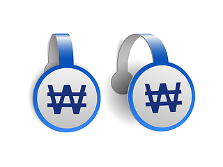 Image showing Korean won symbol on Blue advertising wobblers.