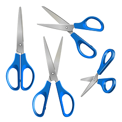 Image showing Set of Scissors with blue plastic handles, open and closed