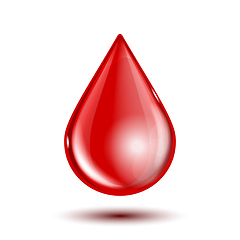 Image showing Red shiny drop of blood isolated on white background.