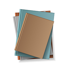 Image showing Stack of blank books, top view. Various blank color books on white background