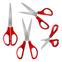 Image showing Set of Scissors with red plastic handles, open and closed