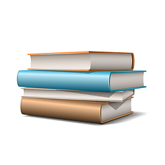 Image showing Stack of beige and blue pastel books. Books various colors isolated on white
